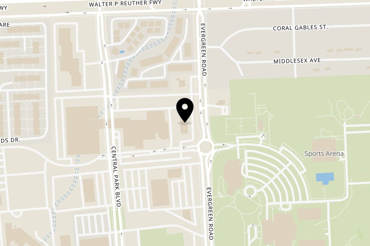 Map showing the location of Poke Poke - Sushi Unrolled Southfield on 26579 Evergreen Rd in Southfield