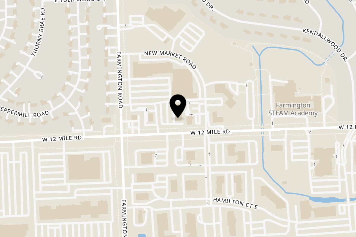 Map showing the location of Poke Poke - Sushi Unrolled Farmington Hills on 33216 W 12 Mile Rd in Farmington Hills