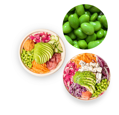 A variety of vegetables available to add to a poke bowl.