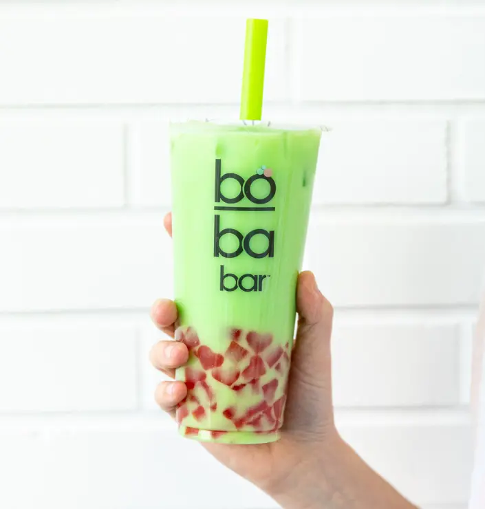 Green boba with red bubbles