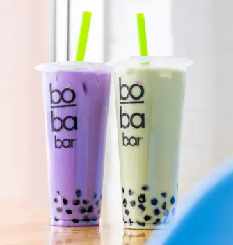 Purple and green bobas with black tapioca pearls